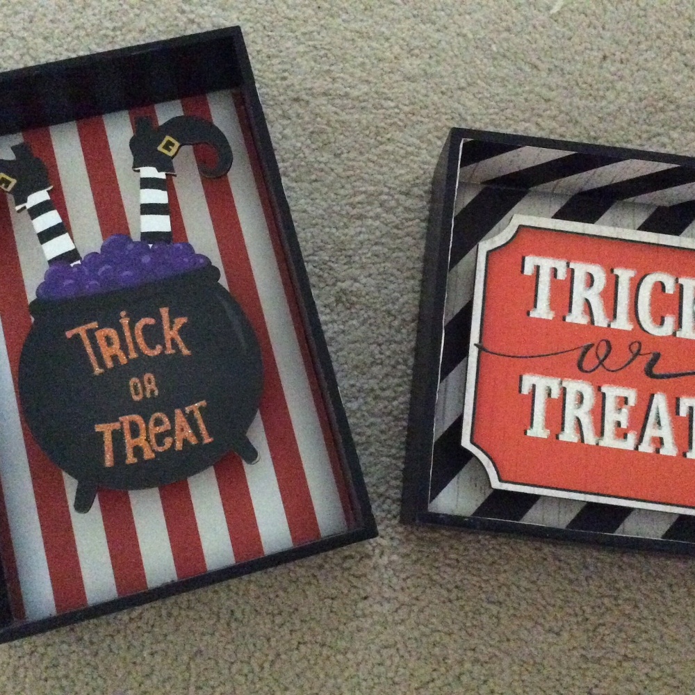 Two Halloween Freestanding Wood Signs - Decorations